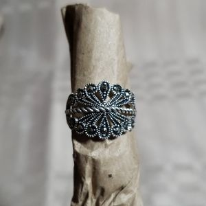 .925 Sterling Hematite Filagree Ring